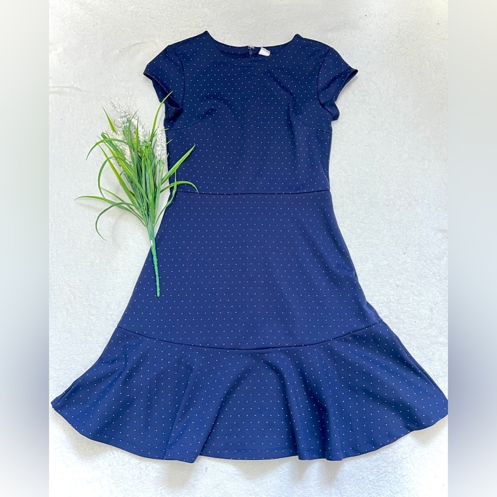 GAP Navy/White Polka Dot Fit & Flare Peplum Dress - Size 4 Tall